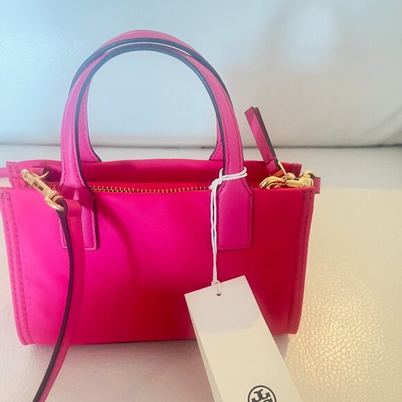 NWT TORY BURCH ELLA NYLON MINI TOTE CROSSBODY BAG SATCHEL BRIGHT PINK - Picture 6 of 9
